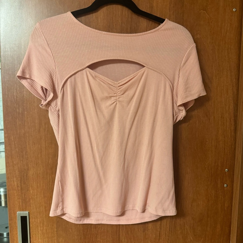 Womens Baby Pink Open-cut Top